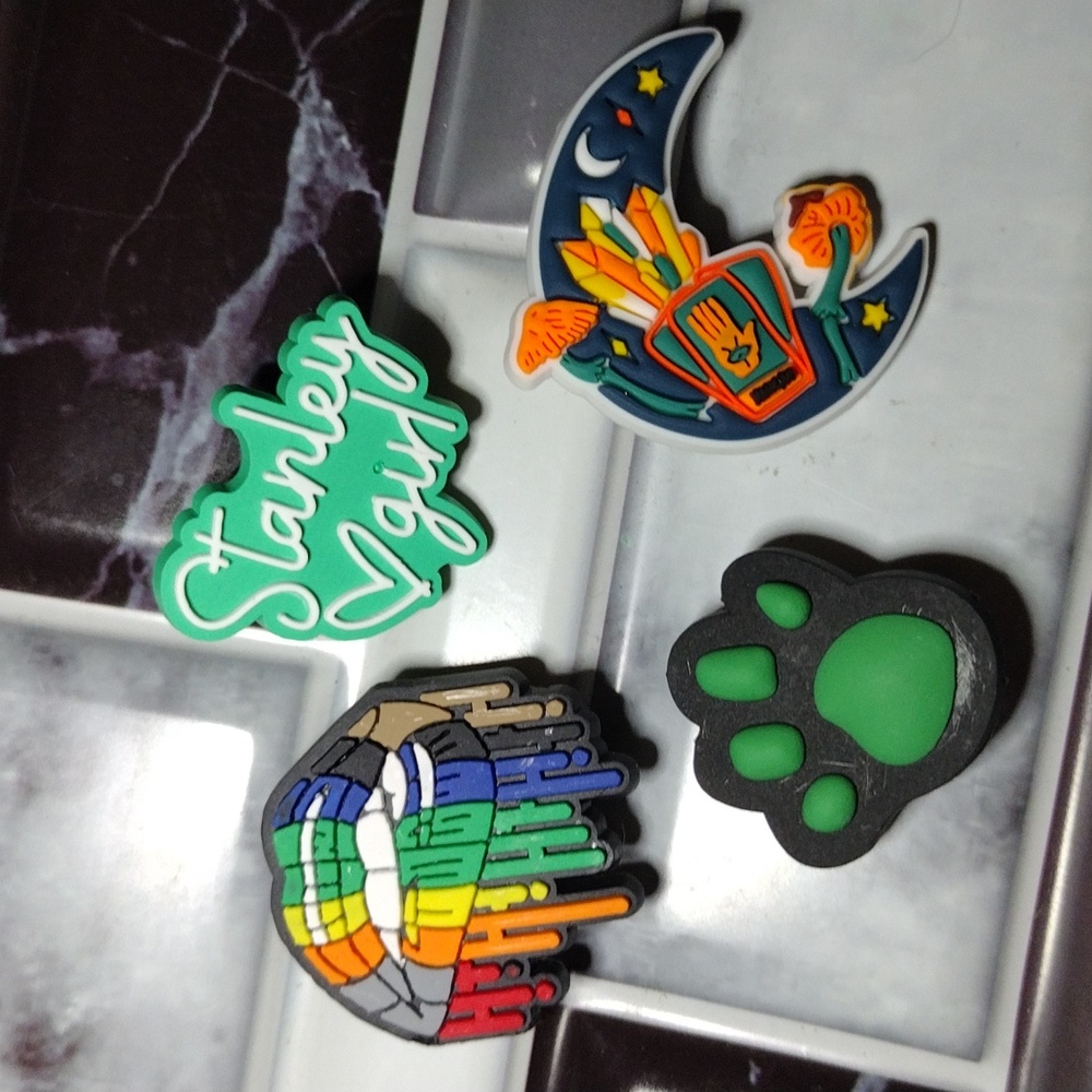 Green Aesthetic Shoe Charms Set of 4 Stanley Girl, Lips, Moon, & Paw NEW